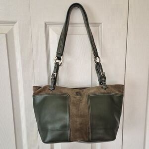 Etienne Aigner Olive Green Suede Leather Shoulder Bag And Matching Coin Purse